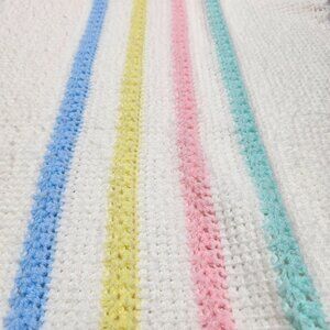 Grandma Handmade Baby White Pastel Crochet Knit Blanket